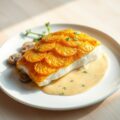 Kabeljauwfilet in een Aardappeljasje met Mosterdsa