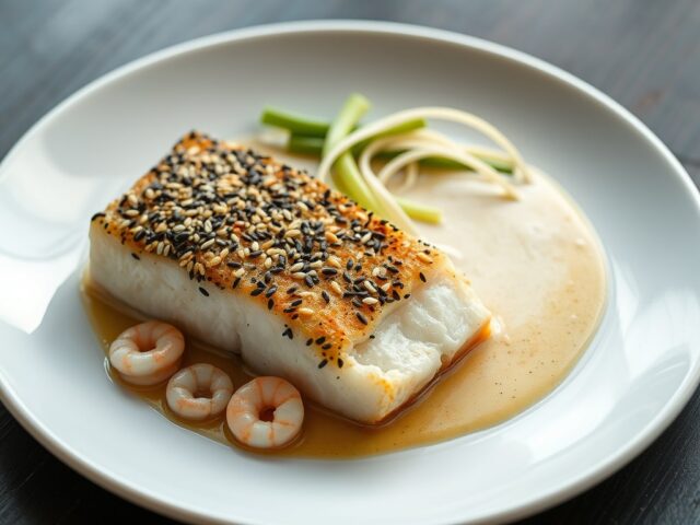 Kabeljauwfilet in een krokant jasje van sesamzaad