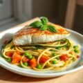 Kabeljauwfilet op courgettespaghetti ( zie opm )