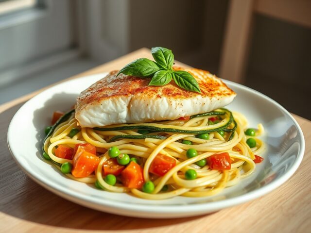 Kabeljauwfilet op courgettespaghetti ( zie opm )