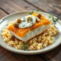 Kabeljauwhaasje met gorgonzola op een bedje van zuurkool