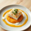 Kabeljauwmoot met wortelpuree