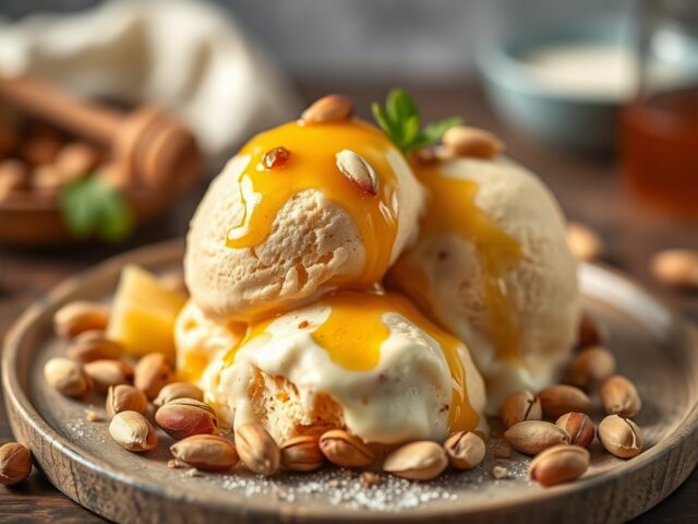 Kaki ijs met honing en yoghurt