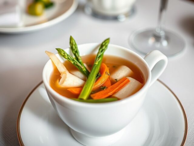 Kalfsbouillon met bisquitrolletjes
