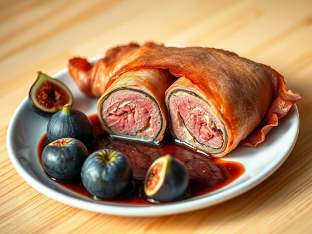 Kalfshaas- en ossenhaaspakketje met vijgensaus