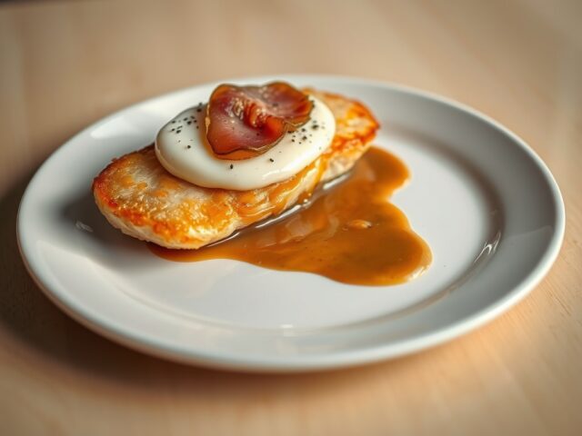 Kalfskotelet met mozzarella,ham en marsalasaus