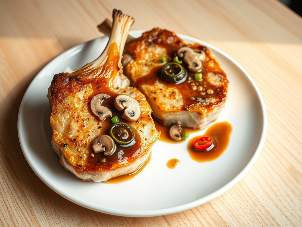 Kalfskoteletjes met shiitake-jus, AI-gegenereerde illustratie