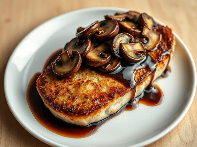 Kalfslapje met mosterd en champignons