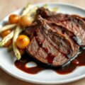 Kalfslever met balsamico, uitjes en asperges