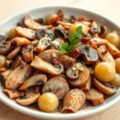 Kalfsreepjes met champignons en druiven