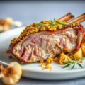 Kalfsribstuk met mosterdkruim, gekonfijte knoflook
