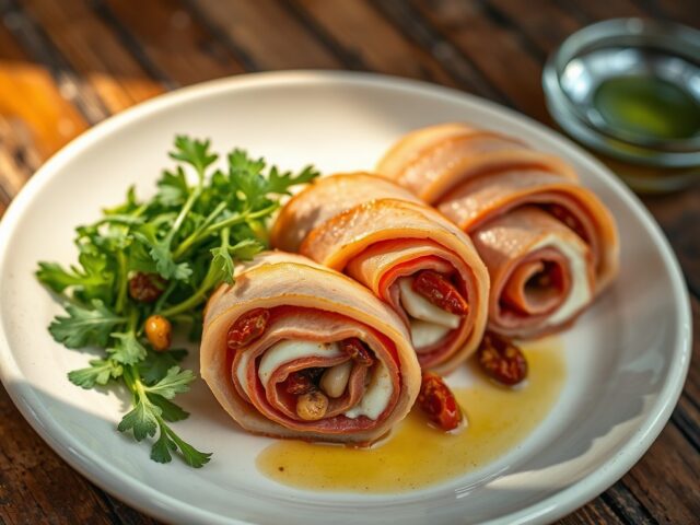Kalfsrolletjes met mozzarella en ham