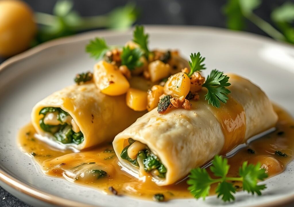 Kalfsvleesrolletjes met asperge en cognacsaus, AI-gegenereerde illustratie