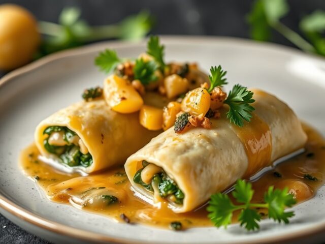 Kalfsvleesrolletjes met asperge en cognacsaus