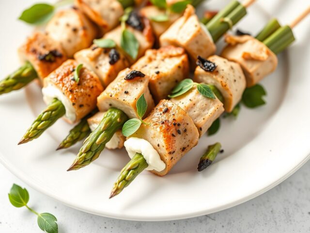 Kalkoen-Asperge-Mascarpone Spiesjes