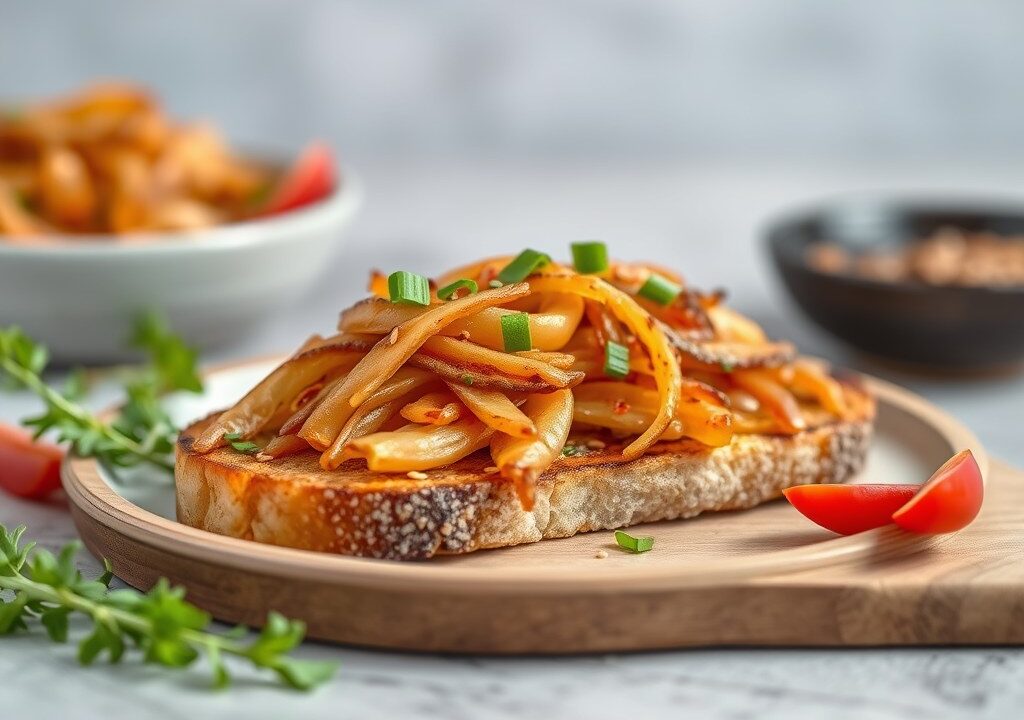 Kalkoen op sesam-lente-ui toast — AI-gegenereerde illustratie