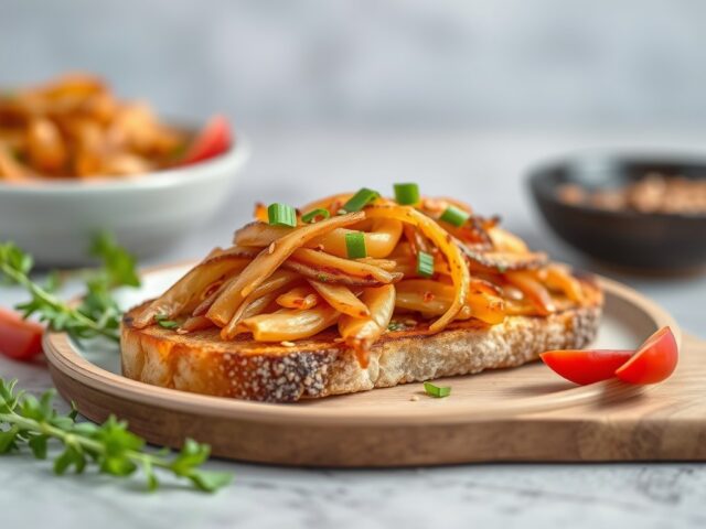 Kalkoen op sesam-lente-ui toast — AI-gegenereerde illustratie