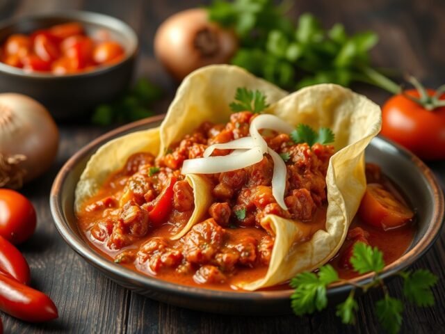Kalkoenchili met kool-kaaswraps — AI-gegenereerde illustratie