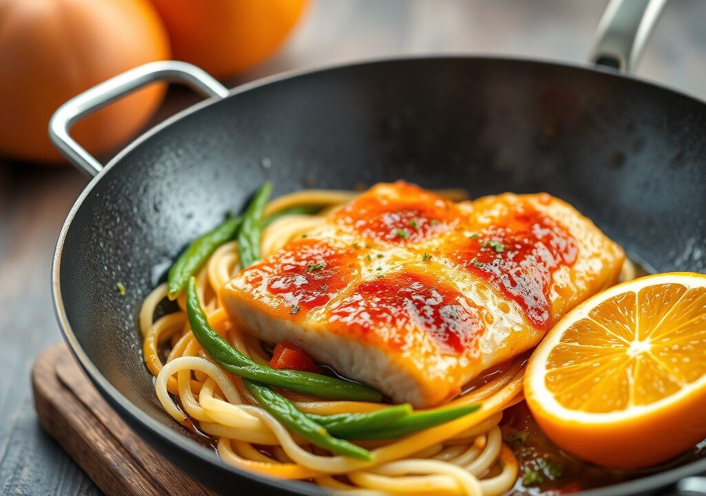 Kalkoenfilet met gember-sinaasappelsaus — AI-gegenereerde illustratie