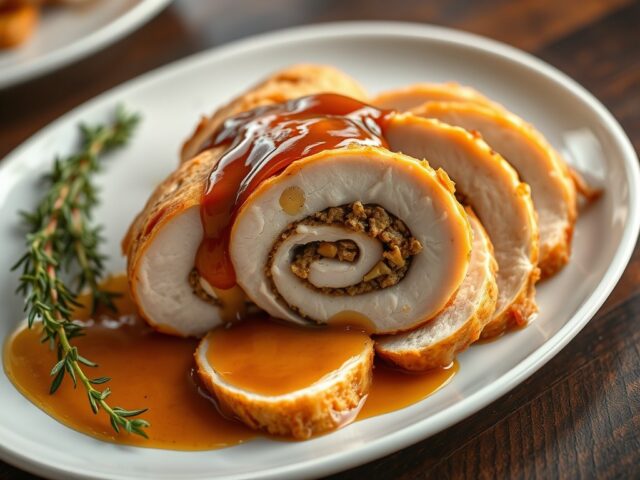 Kalkoenfricandeau met saucijsjes tijm vulling