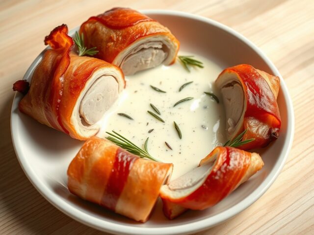 Kalkoenpakketjes en smeuïge saus met geitenkaas