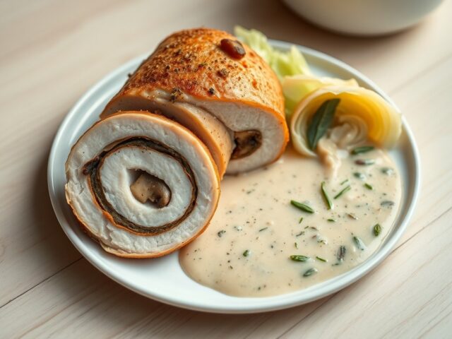 Kalkoenrollade met gestoomde savooikool