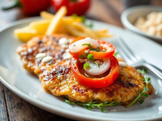 Kalkoenschnitzel met paprika en ui