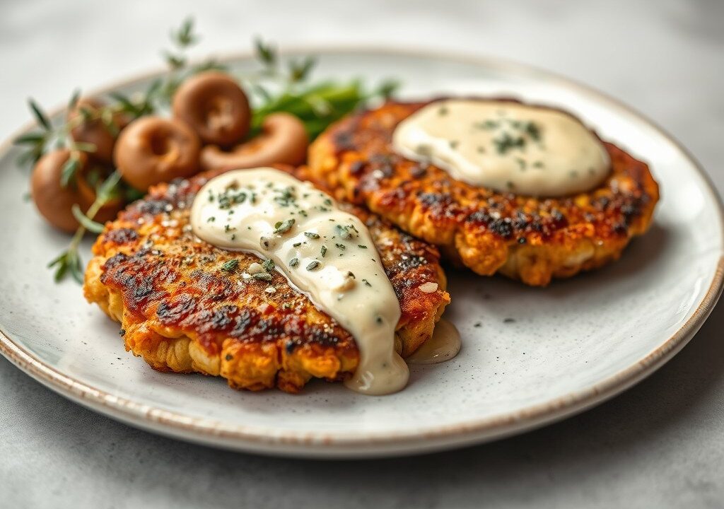 Kalkoensnitzel met gorgonzolasaus, AI-gegenereerde illustratie