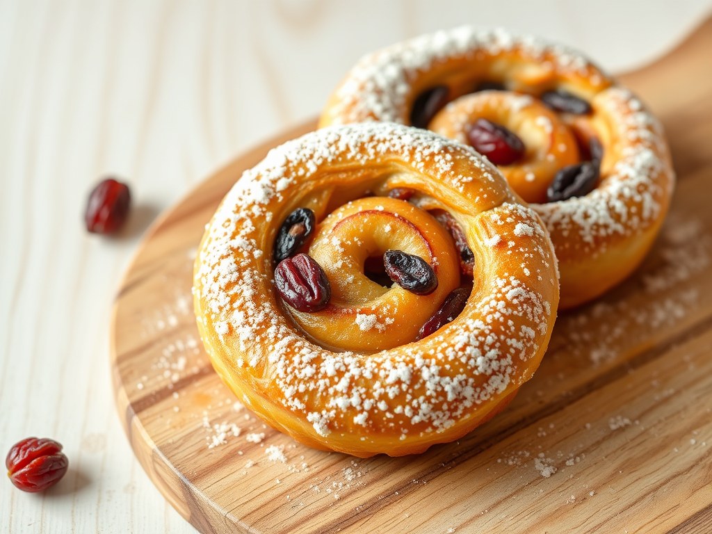 Kaneel-ensaimadas met cranberry en rozijn, AI-gegenereerde illustratie