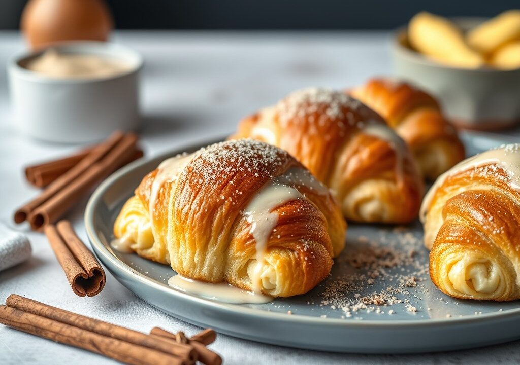 Kaneelcroissantjes met glazuur, AI-gegenereerde illustratie