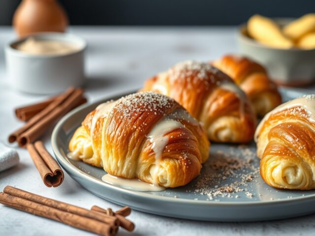 Kaneelcroissantjes met glazuur — AI-gegenereerde illustratie