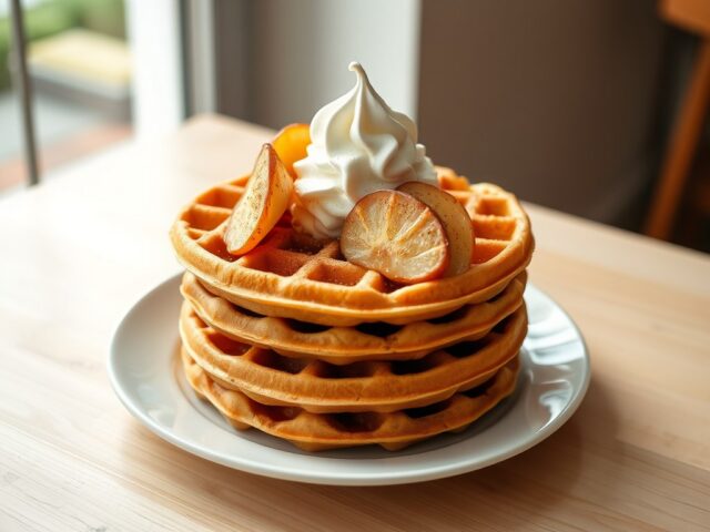 Kaneelwafels met appel en vanille-ijs