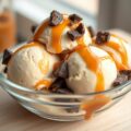 Karamel-honingijs met chocoladestukjes