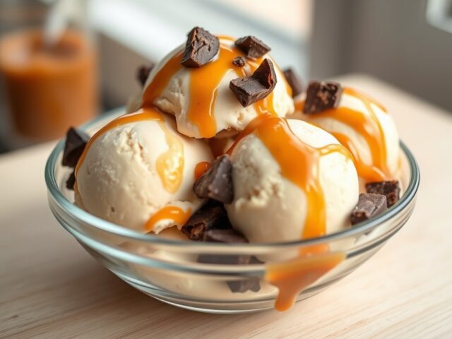 Karamel-honingijs met chocoladestukjes