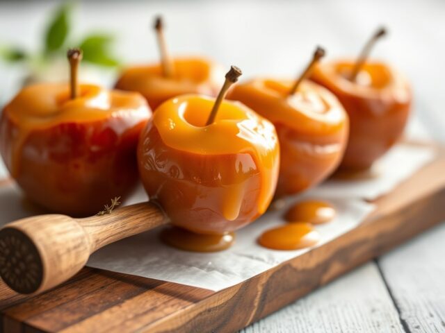 Karamelappeltjes op een stokje