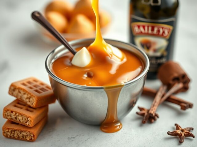 Karamelfondue met vanille en baileys — AI-gegenereerde illustratie