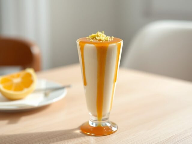 Karnemelkmouse met karamelsaus.