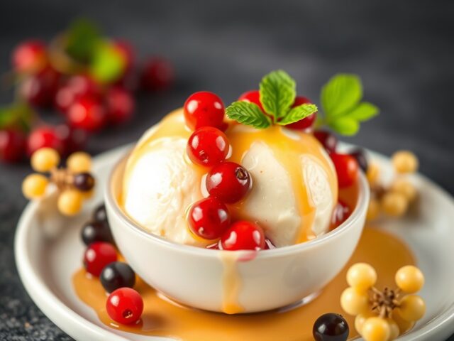 Karnemelksorbet met vanillesaus