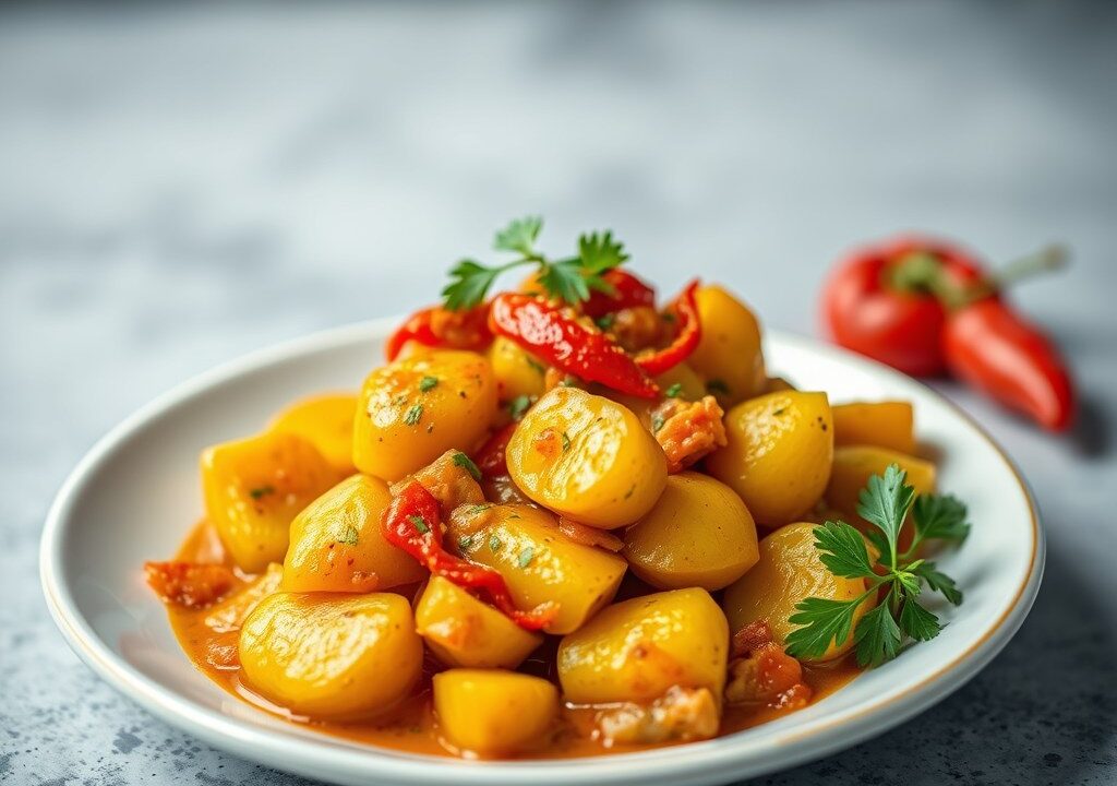 Kerrie-aardappels, AI-gegenereerde illustratie