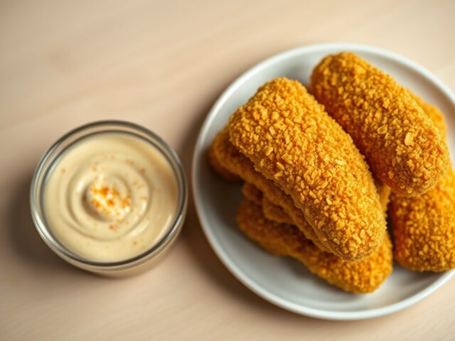 Kerrievissticks en banaansaus
