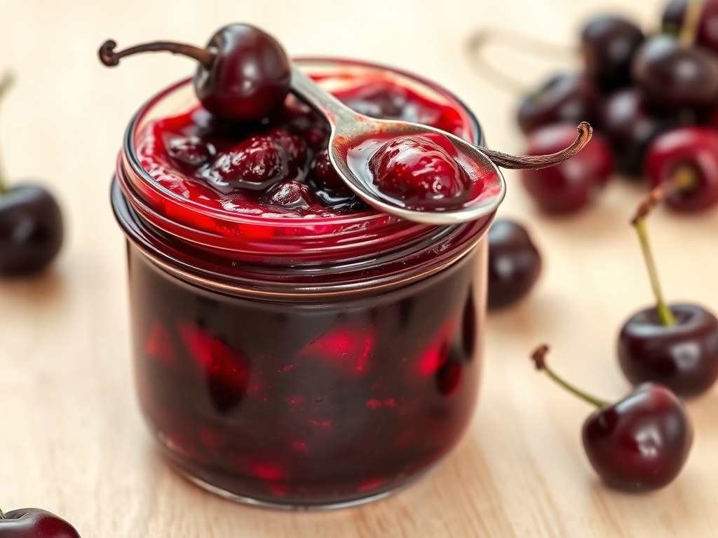 Kersenjam met rozenbottelthee, AI-gegenereerde illustratie