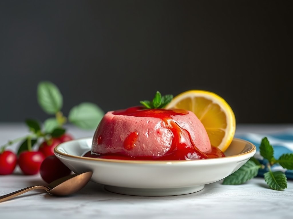 Kersensorbet met kriek Lambic, AI-gegenereerde illustratie
