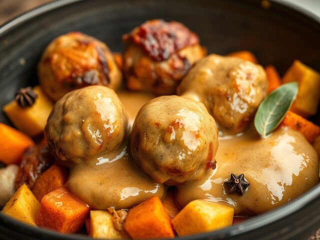 Kerstballen met cognacroomsaus