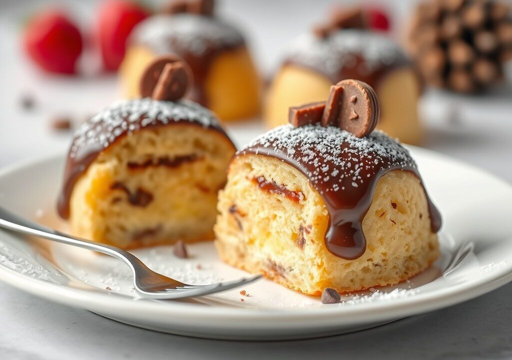 Kerstboompjes van cake en chocola (zie opm) — AI-gegenereerde illustratie