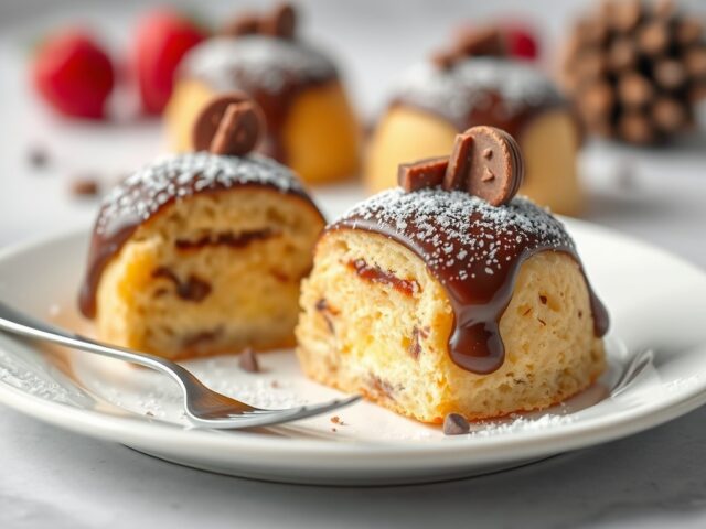 Kerstboompjes van cake en chocola (zie opm) — AI-gegenereerde illustratie