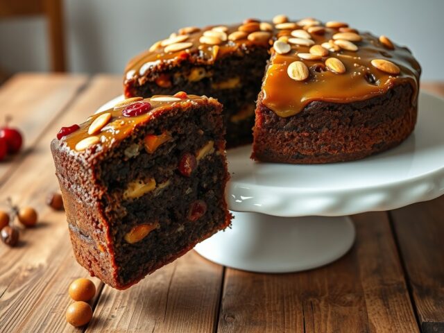 Kerstcake met besuikerd fruit