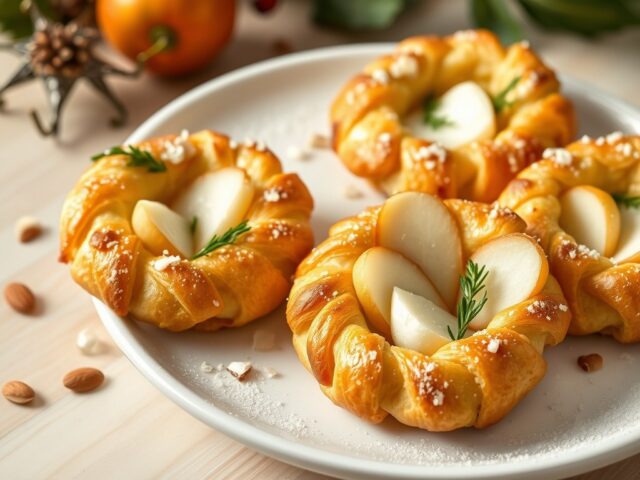 Kerstkransjes met geitenkaas en peer