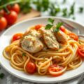 Kerstpasta met kip en gorgonzolasaus