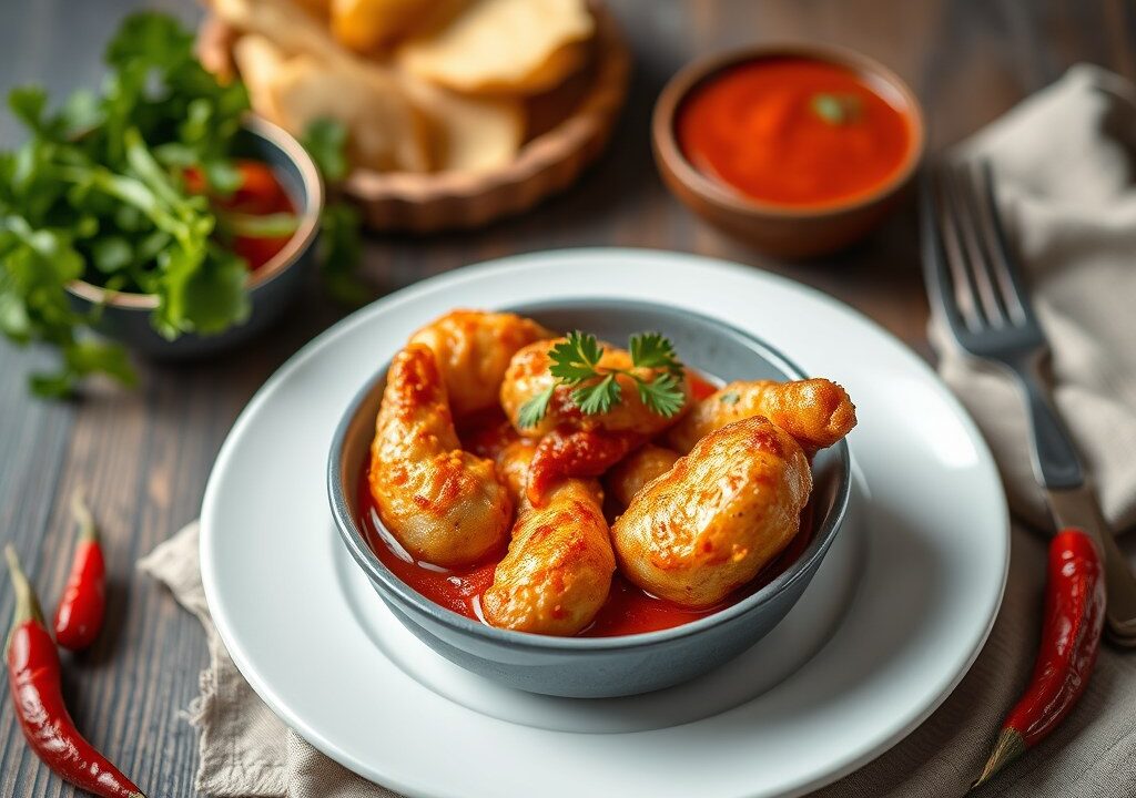 Kibbeling met zoetzure saus — AI-gegenereerde illustratie