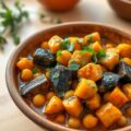 Kikkererwten, zoete aardappel en Afrikaanse auberg
